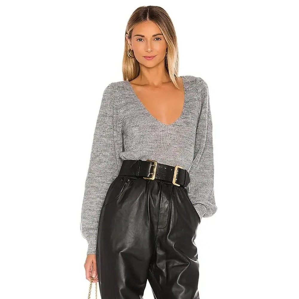 NWT!! Revolve L'ACADEMIE Rosette Sweater Grey Wool Blend Small